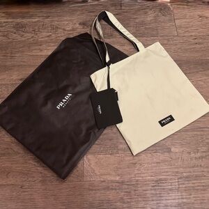 Prada Black and Lime Green Canvas Tote